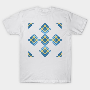 Eastern European blue and yellow stitches folk art pattern T-Shirt